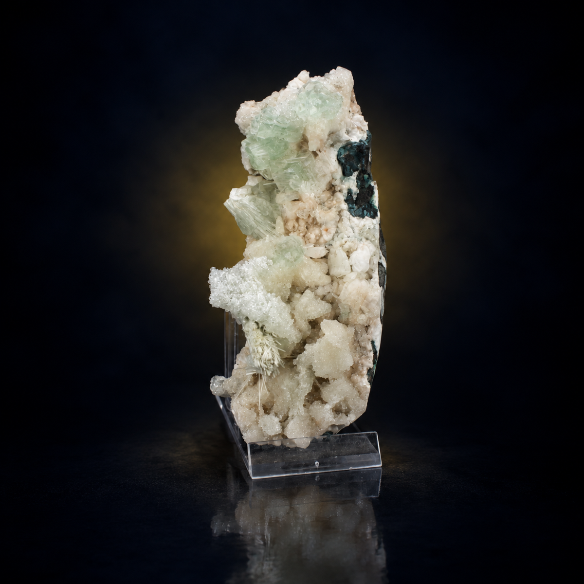 Natural Green Apophyllite with Heulandite and Stilbite on Matrix – 220 g