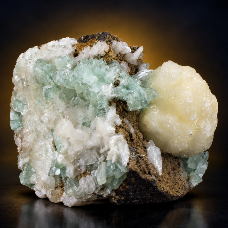 Green Apophyllite Tabular Crystal Group with Heulandite on Matrix — India | 1940 g | 16 × 10 × 12 cm