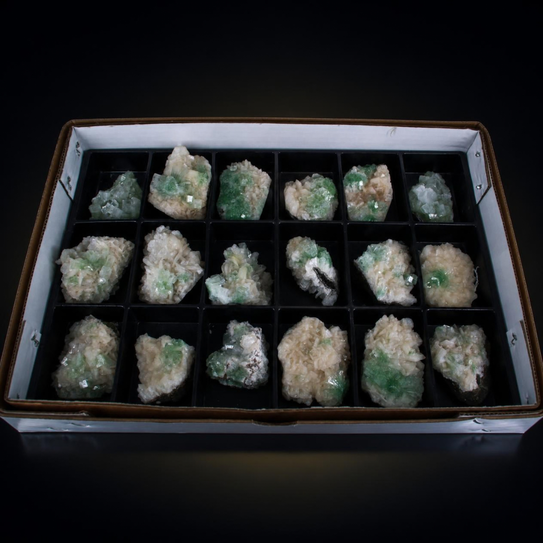Natural Green Apophyllite Stilbite Heulandite Crystal Lot – 32 PCS – India