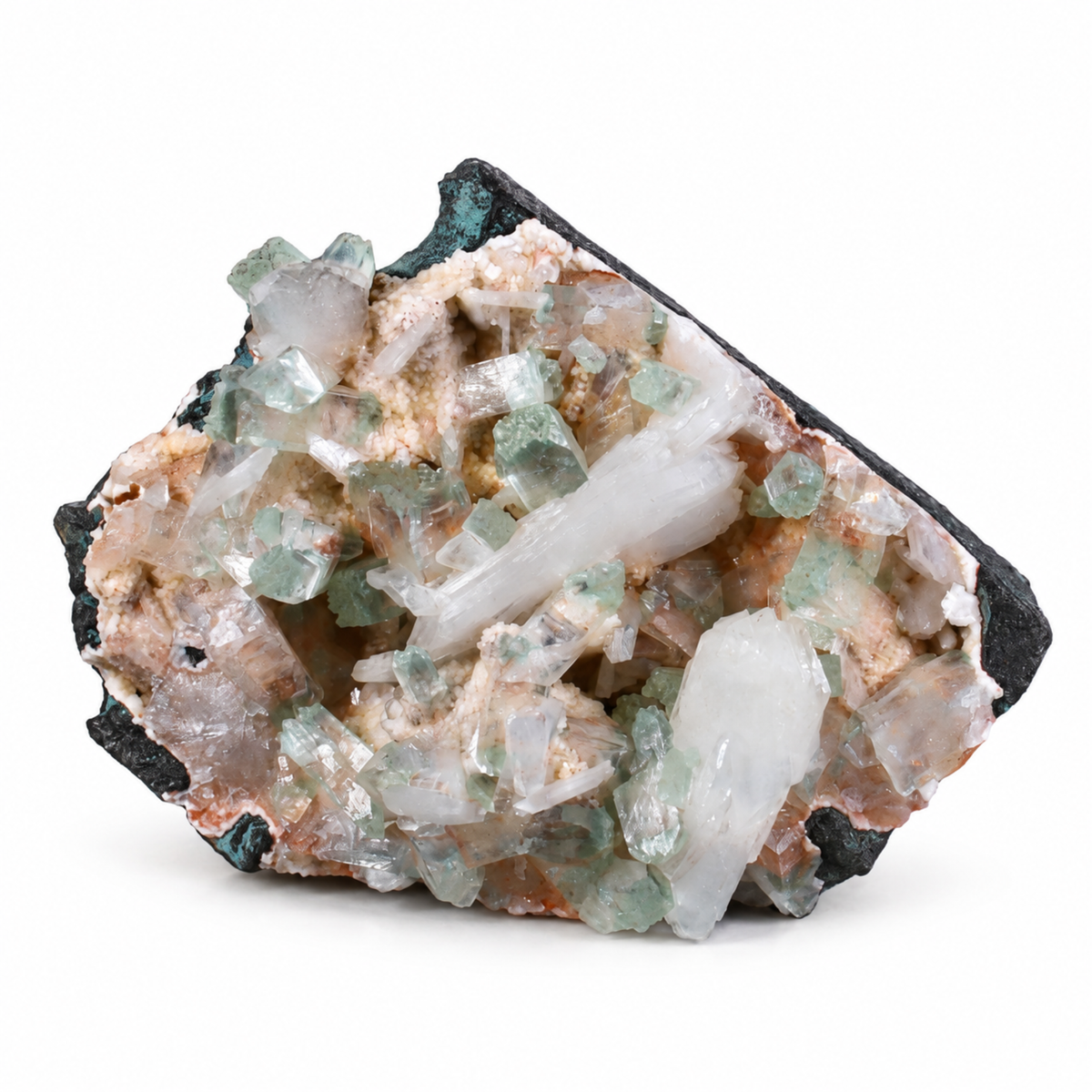 Natural Apophyllite with Heulandite and Stilbite on Matrix – 130 g