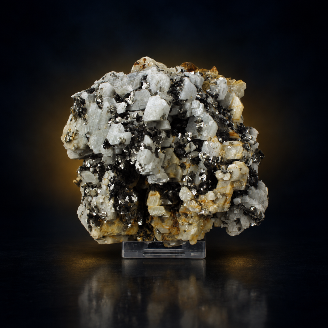 Natural Fluorescent Transparent Apatite Crystal with Pyrite Black Inclusions