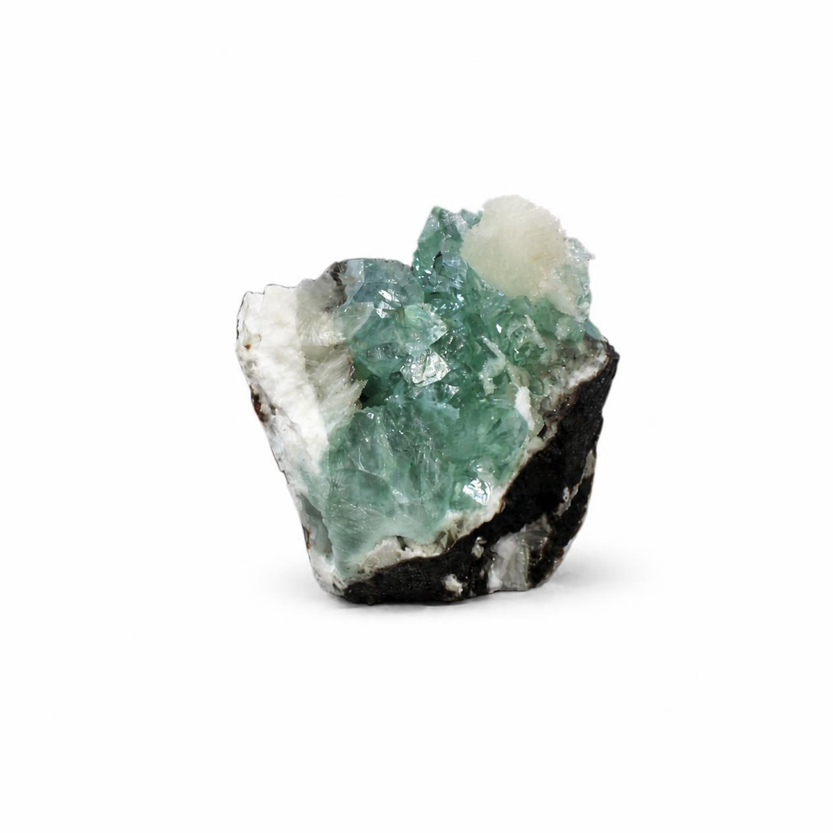 Green Apophyllite with Stilbite on Zeolite Matrix – Natural Mineral Specimen