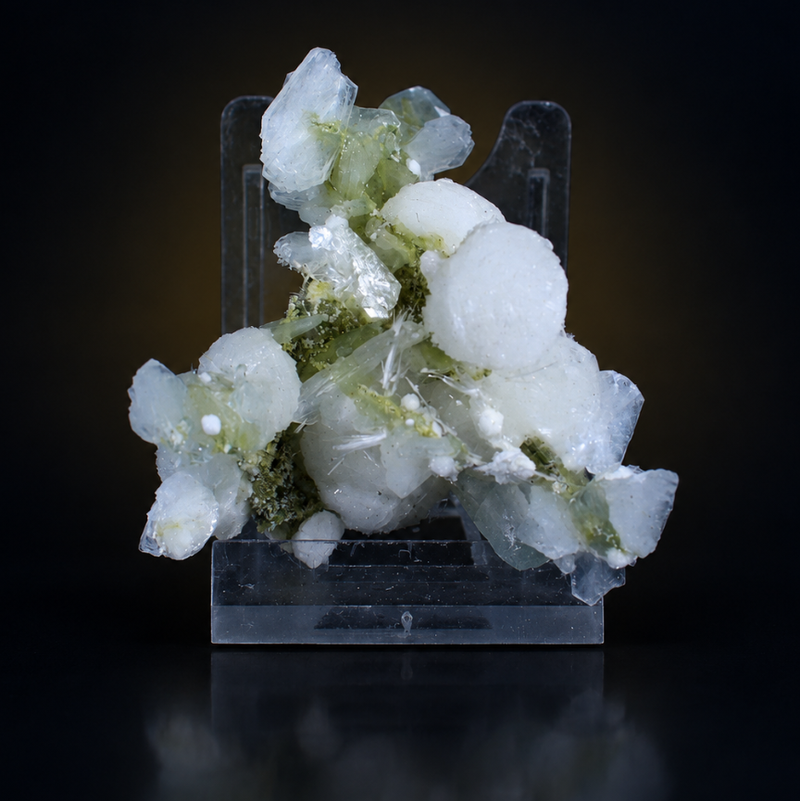 White Okenite Fibrous Spheres with Apophyllite and Heulandite | 50 g | 8 × 6 × 5 cm
