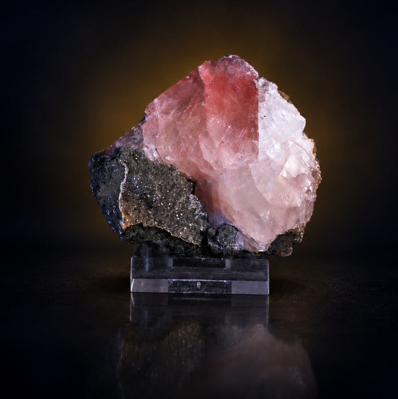 Pink Calcite Tabular Crystals on Dark Matrix — India | 200 g | 7 × 6 × 4 cm