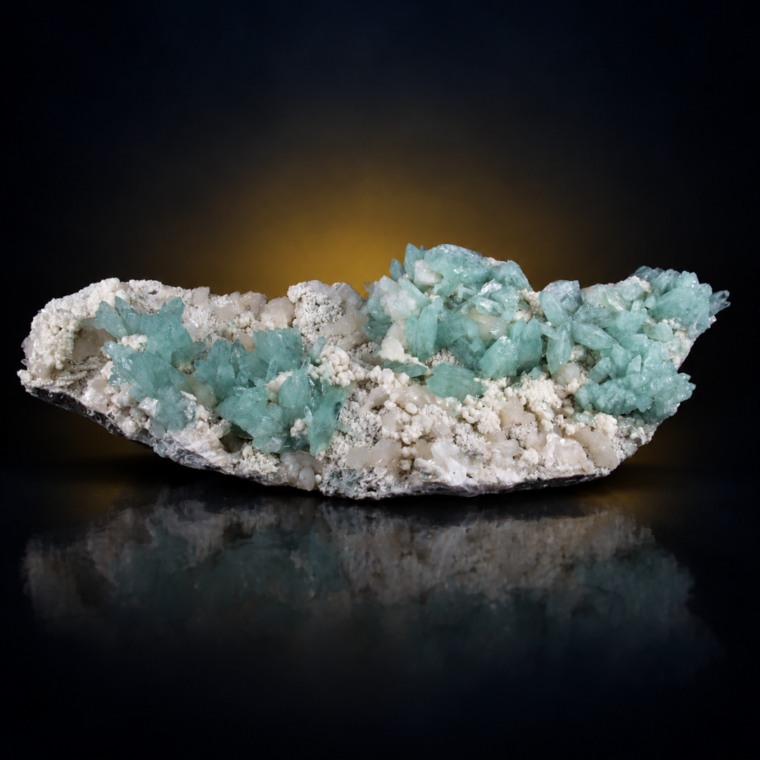 Natural Green Apophyllite with Mordenite Heulandite Crystal Specimen – India