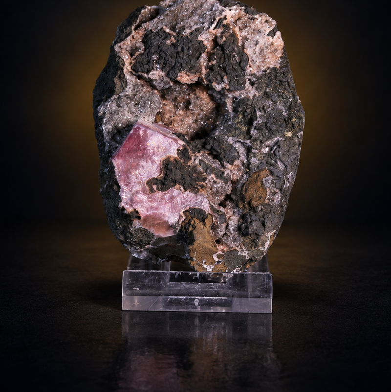 Pink Calcite Tabular Crystals on Dark Matrix — India | 200 g | 8 × 6 × 4 cm