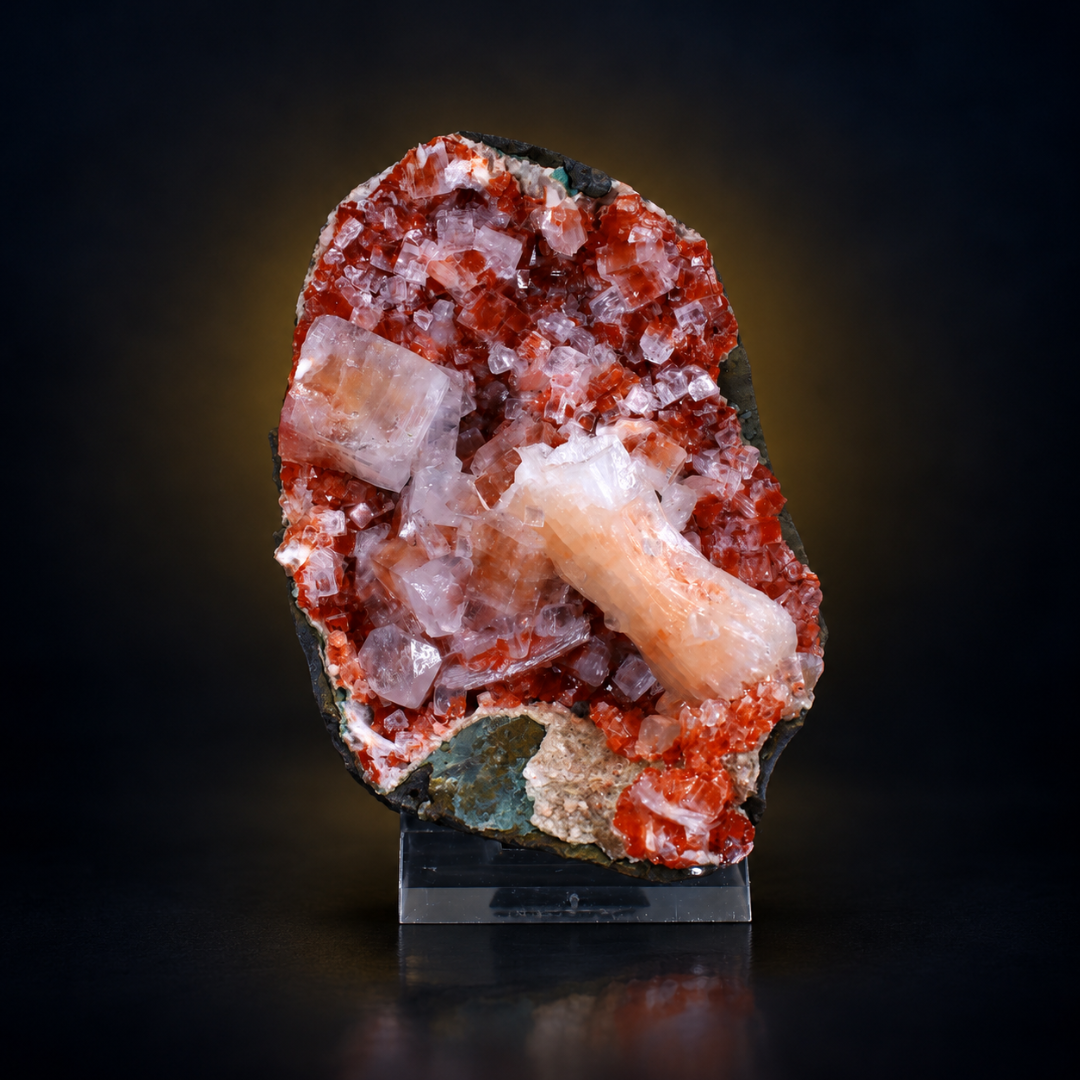 Natural Apophyllite &amp; Stilbite with Hematite Mineral Specimen – 180g