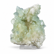 green Apophyllite crystals growing with white Stilbite and Heulandite