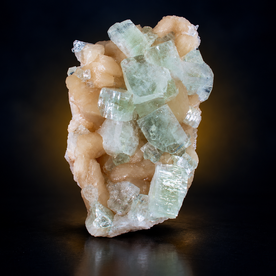 Natural Green Apophyllite with Heulandite Crystal Specimen – India