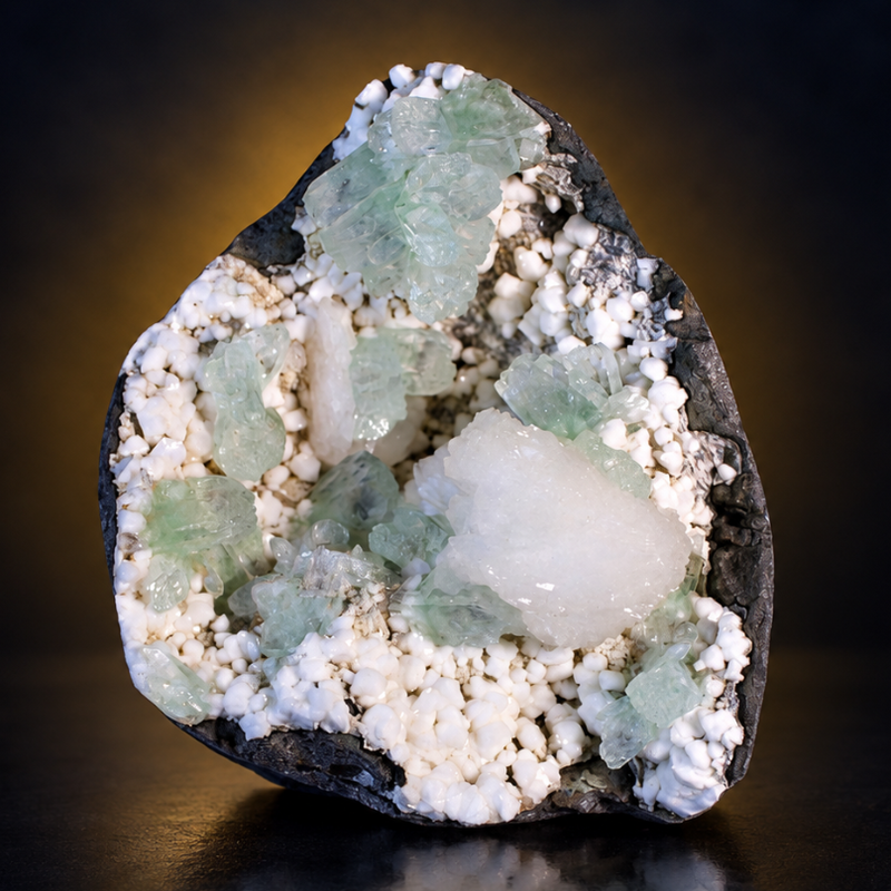 Green Apophyllite Tabular Crystal Group with Mordenite and Heulandite — India | 600 g | 12 × 9 × 5 cm