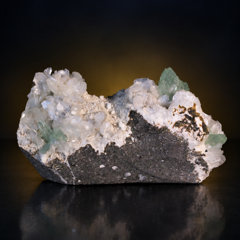 Green Apophyllite Crystal Group with Stilbite and Heulandite — India | 400 g | 12 × 6 × 7 cm
