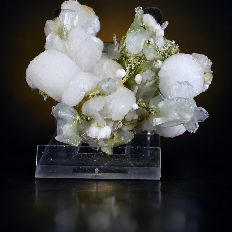 White Okenite Fibrous Spheres with Apophyllite and Heulandite | 60 g | 7 × 6 × 4 cm