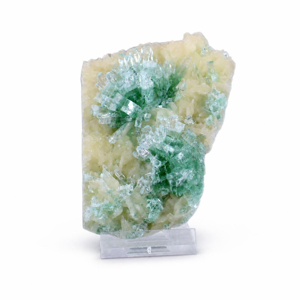 Natural Green Apophyllite with Stilbite Crystal Matrix Mineral Specimen from India 22 gm 11 × 7 × 2 cm