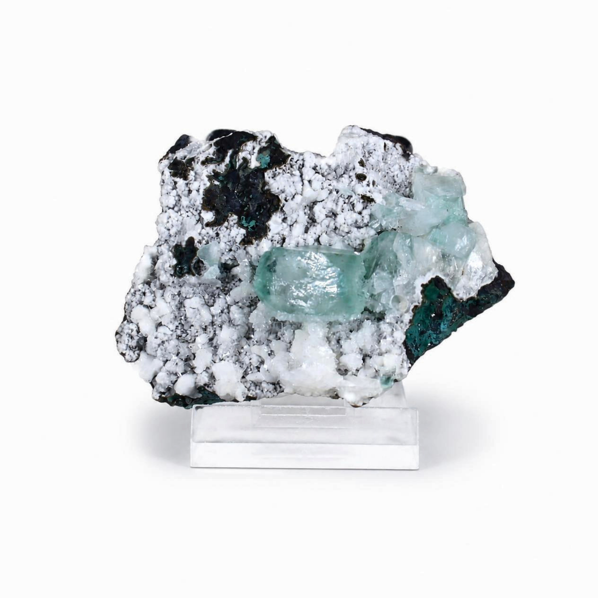 Green Apophyllite Crystal Cluster on White Stilbite Matrix | Natural Mineral