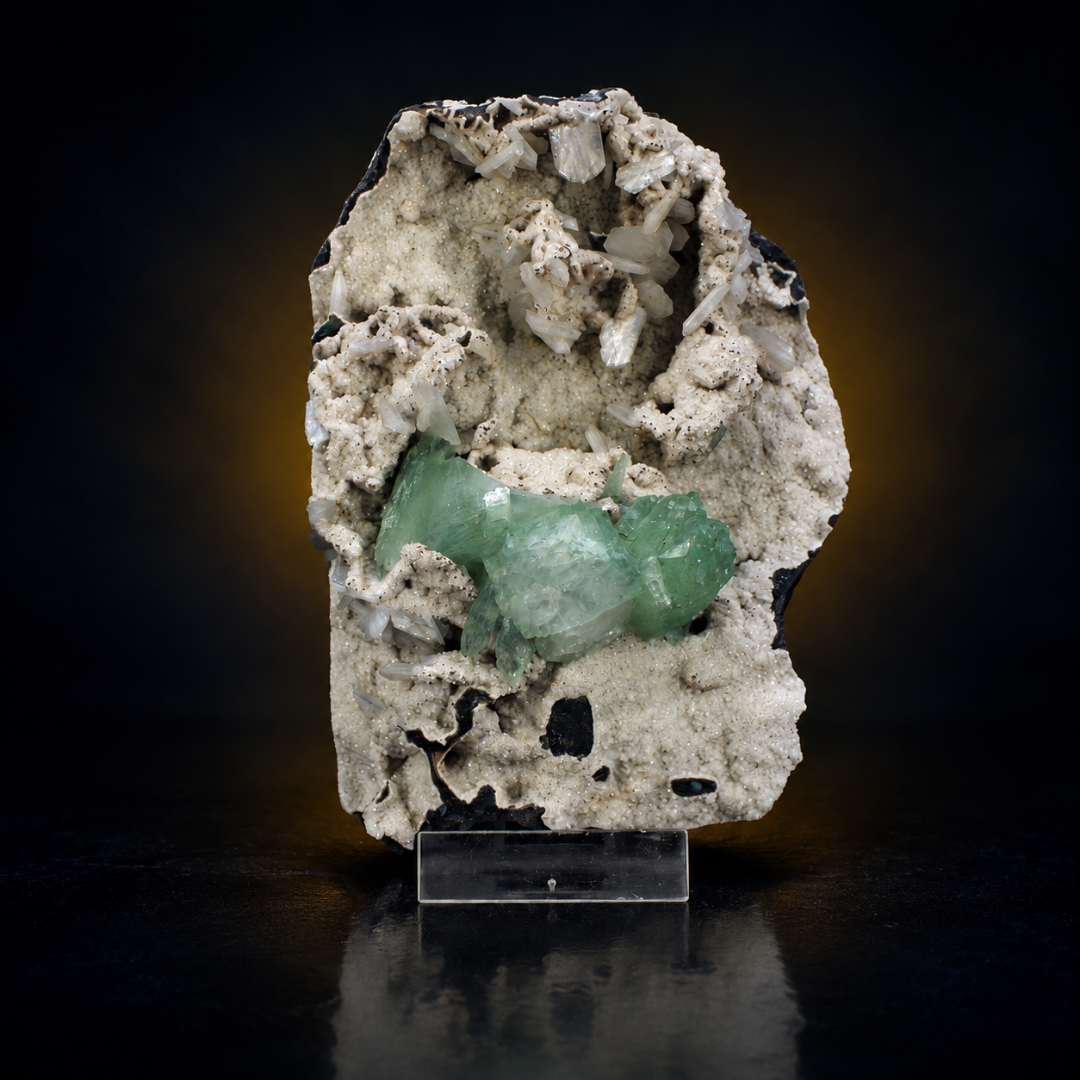 Natural Green Apophyllite with Heulandite Crystal Specimen – India