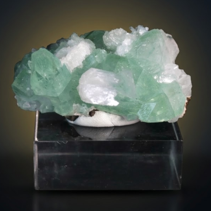 Green Apophyllite Tabular Crystal Group with Heulandite on Matrix — India | 130 g | 6 × 3 × 2 cm