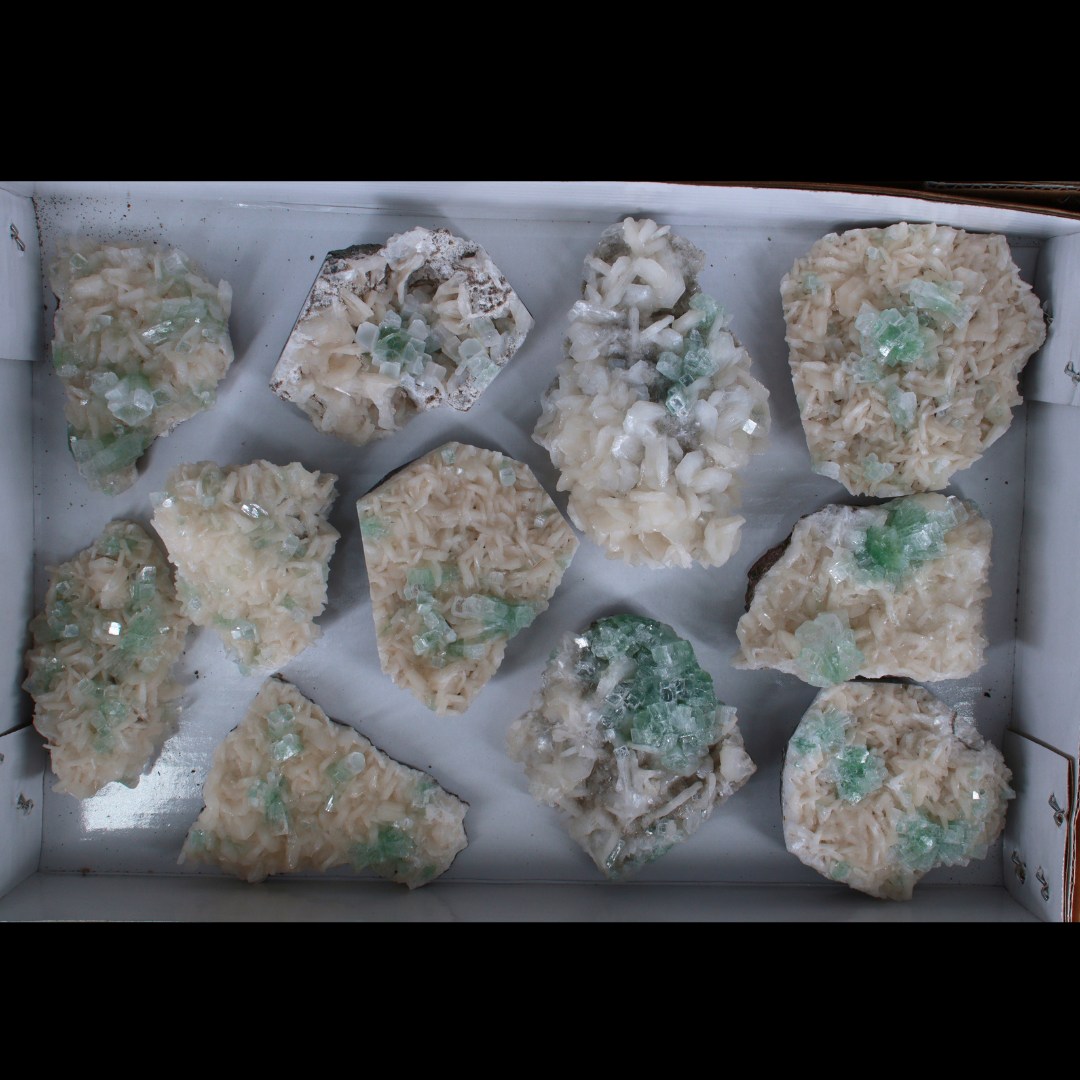 Natural Apophyllite with Heulandite Matrix Mineral Specimen Lot – 11 Pieces from India