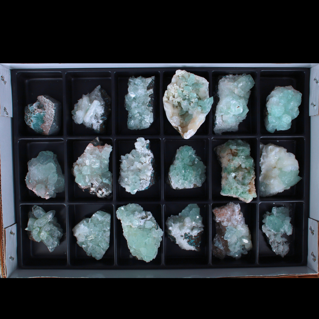 Natural Green Apophyllite Crystal Lot – 18 Pieces from India