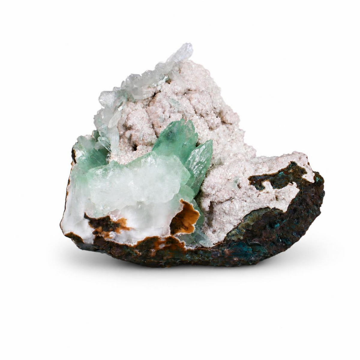 Green Apophyllite Crystals on Stilbite Matrix Natural Indian Mineral Specimen 7 × 7 × 3 cm | 100 g