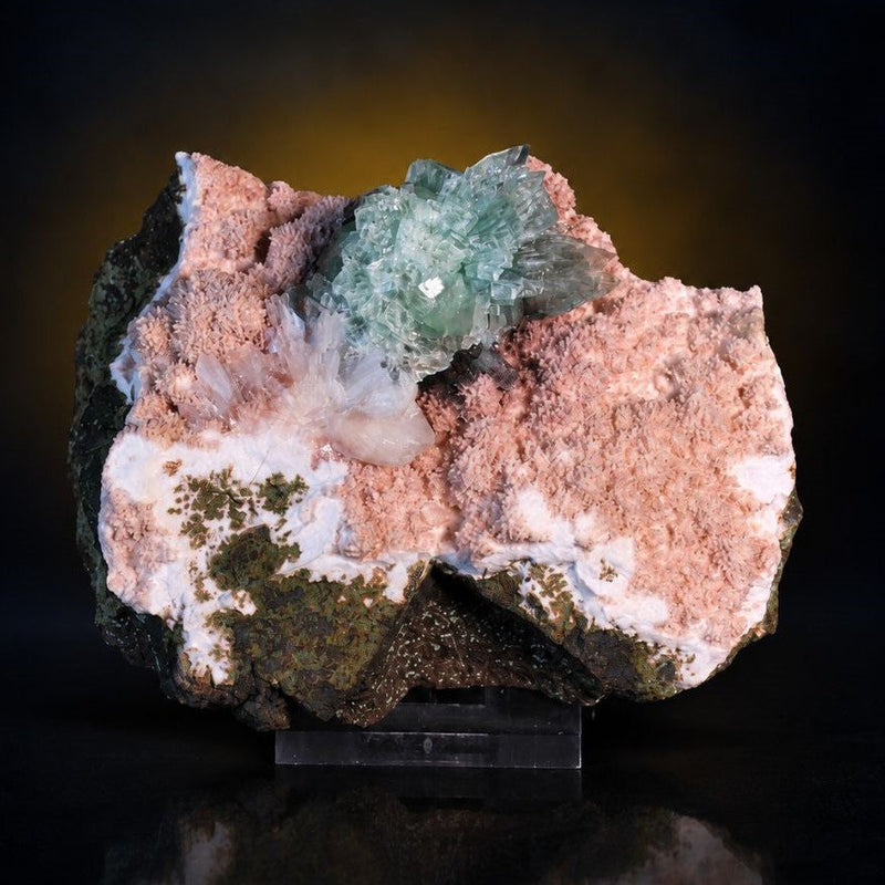 Green Apophyllite Tabular Crystal Group with Heulandite — India | 600 g | 10 × 7 × 8 cm