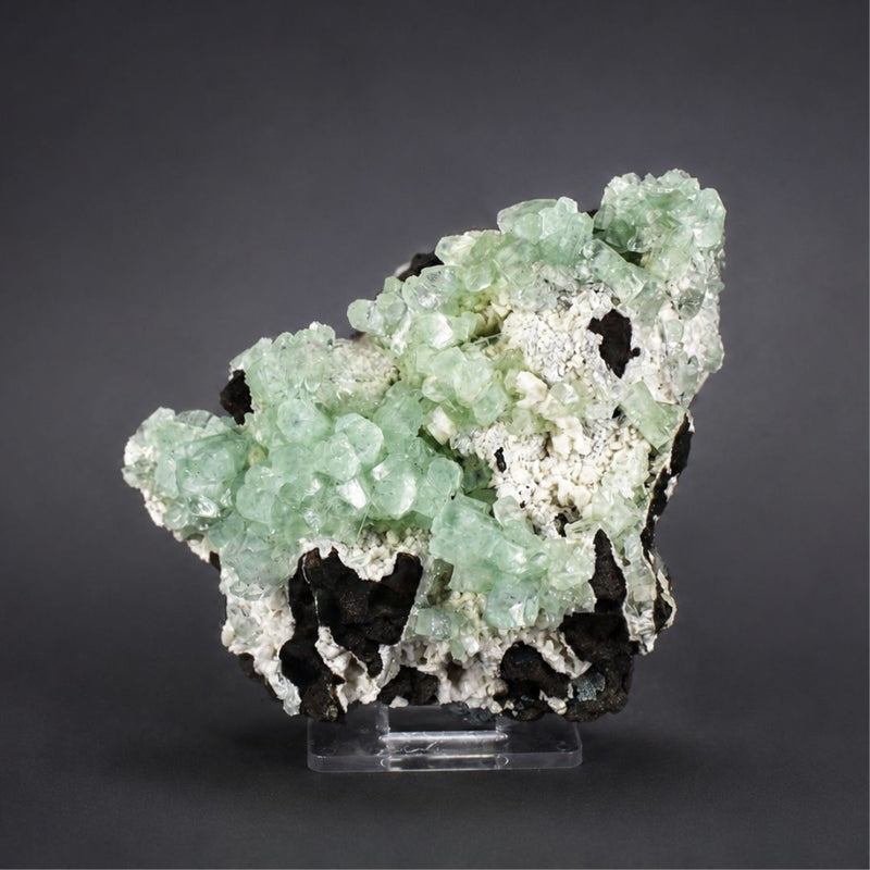 Green Tabular Apophyllite with Mordenite on Porous Rock Matrix | 260 g | 10 × 8 × 4 cm