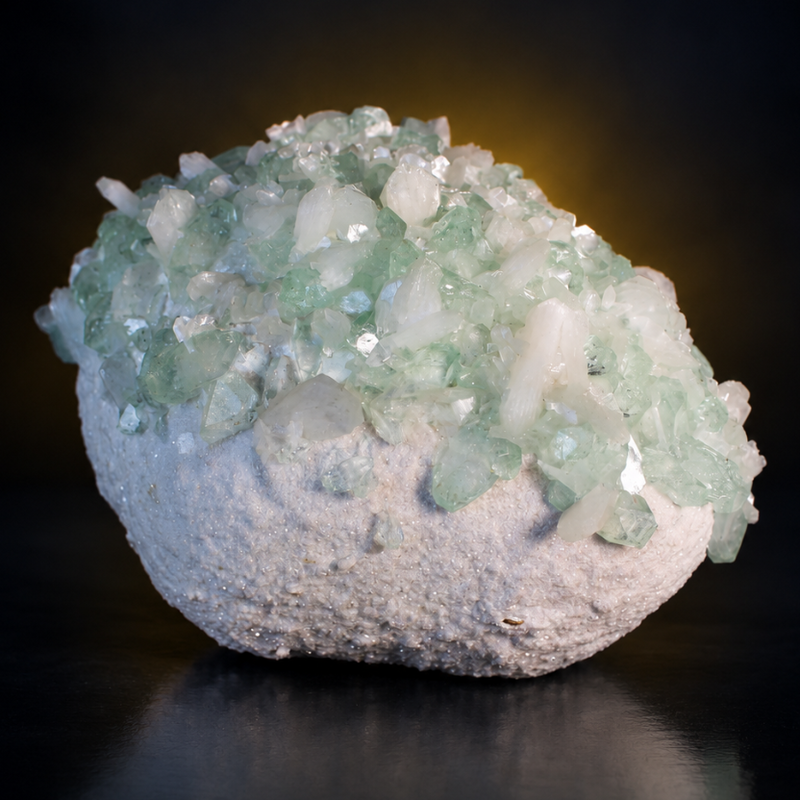 Green Apophyllite Tabular Crystal Cluster with Stilbite and Heulandite — India | 1700 g | 17 × 15 × 10 cm