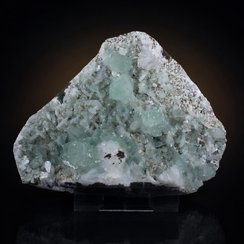 Green Apophyllite Crystal Group with Stilbite and Heulandite — India | 1170 g | 17 × 13 × 7 cm