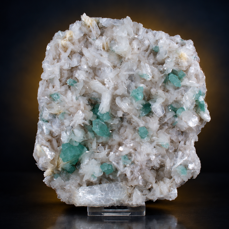Green Apophyllite Crystal Group with Heulandite — India | 770 g | 14 × 12 × 4 cm