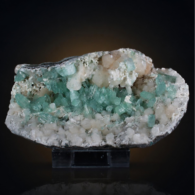 Green Apophyllite Crystal Group with Stilbite and Heulandite — India | 1190 g | 21 × 13 × 7 cm
