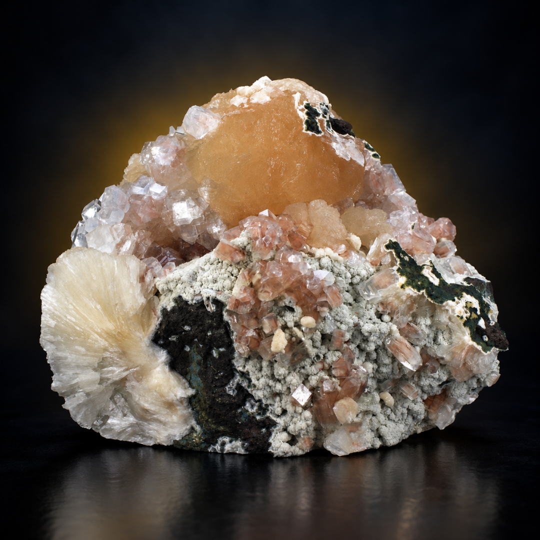 Natural Heulandite &amp; Stilbite Crystals on Chalcedony – 1500g