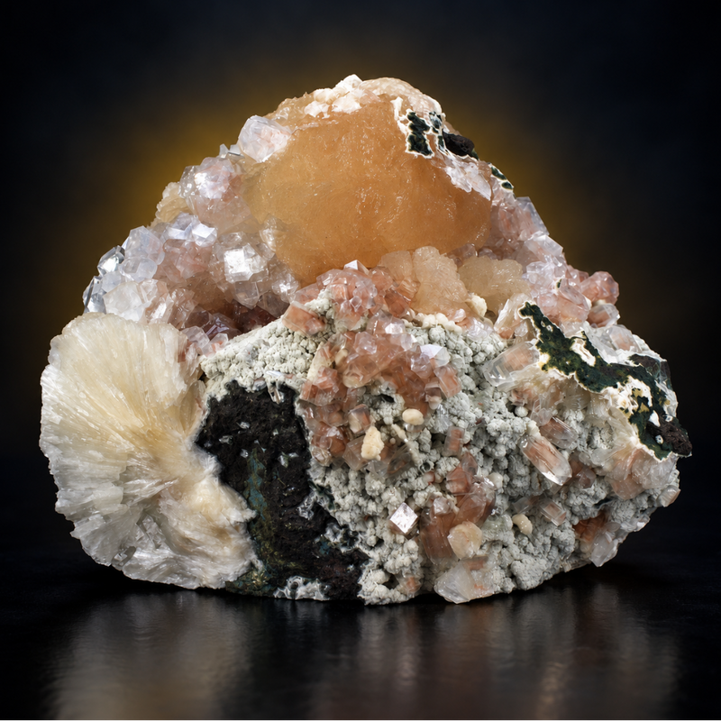 Heulandite Crystal Group and Stilbite on Chalcedony | 1500 g | 18 × 15 × 7 cm