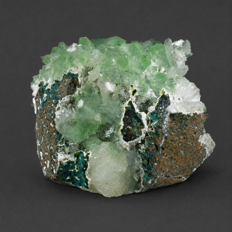 Green Tabular Apophyllite Crystals on Dark Matrix | 1150 g | 12 × 10 × 9 cm