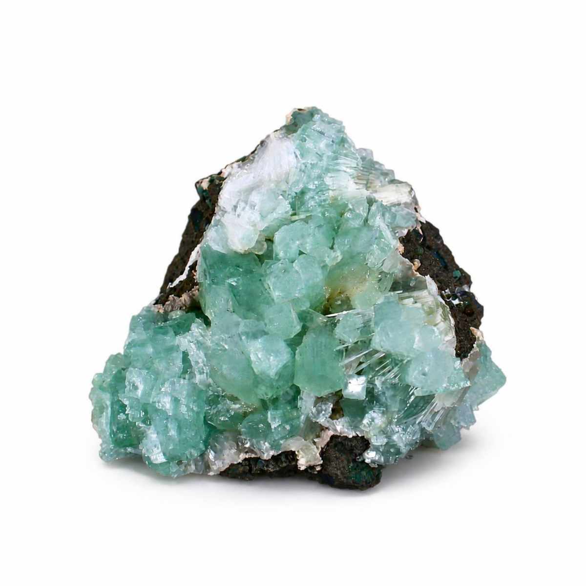 Green Apophyllite Crystal Cluster with White Scolecite India 150 g