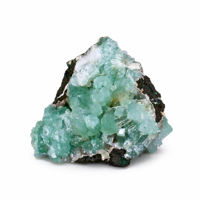 Green Apophyllite Crystal Cluster with White Scolecite India 150 g