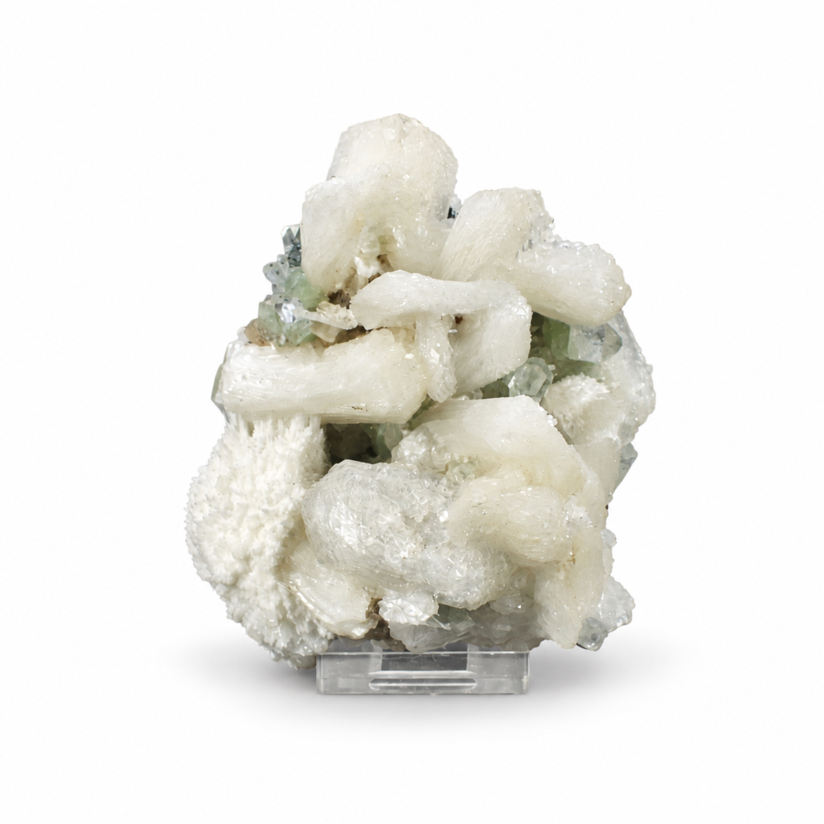 Natural Green Apophyllite with Stilbite, Heulandite & Basalt Matrix – 400 g