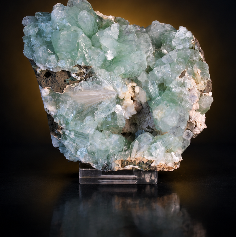 Green Apophyllite Tabular Crystal Cluster with Heulandite and Scolecite — India | 440 g | 11 × 7 × 5 cm