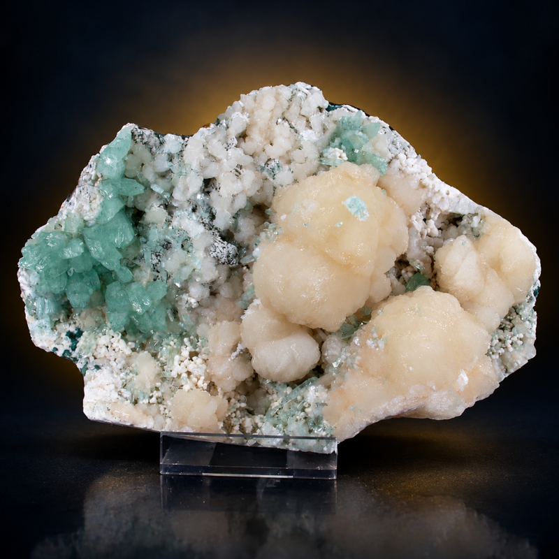 Green Apophyllite Crystal Group with Heulandite on Matrix — India | 2140 g | 16 × 17 × 7 cm