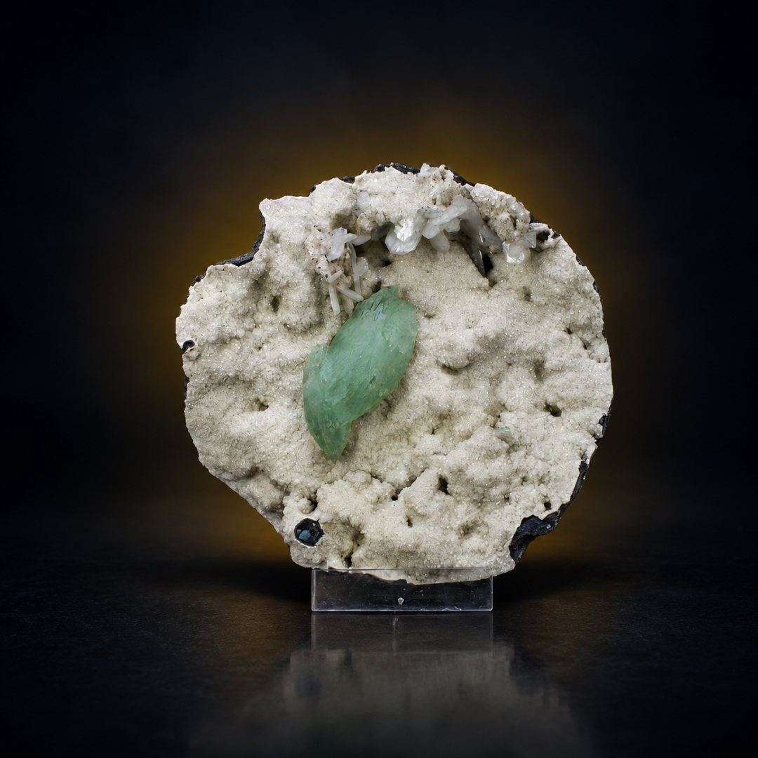 Natural Green Apophyllite with Heulandite Mordenite Crystal Specimen – India