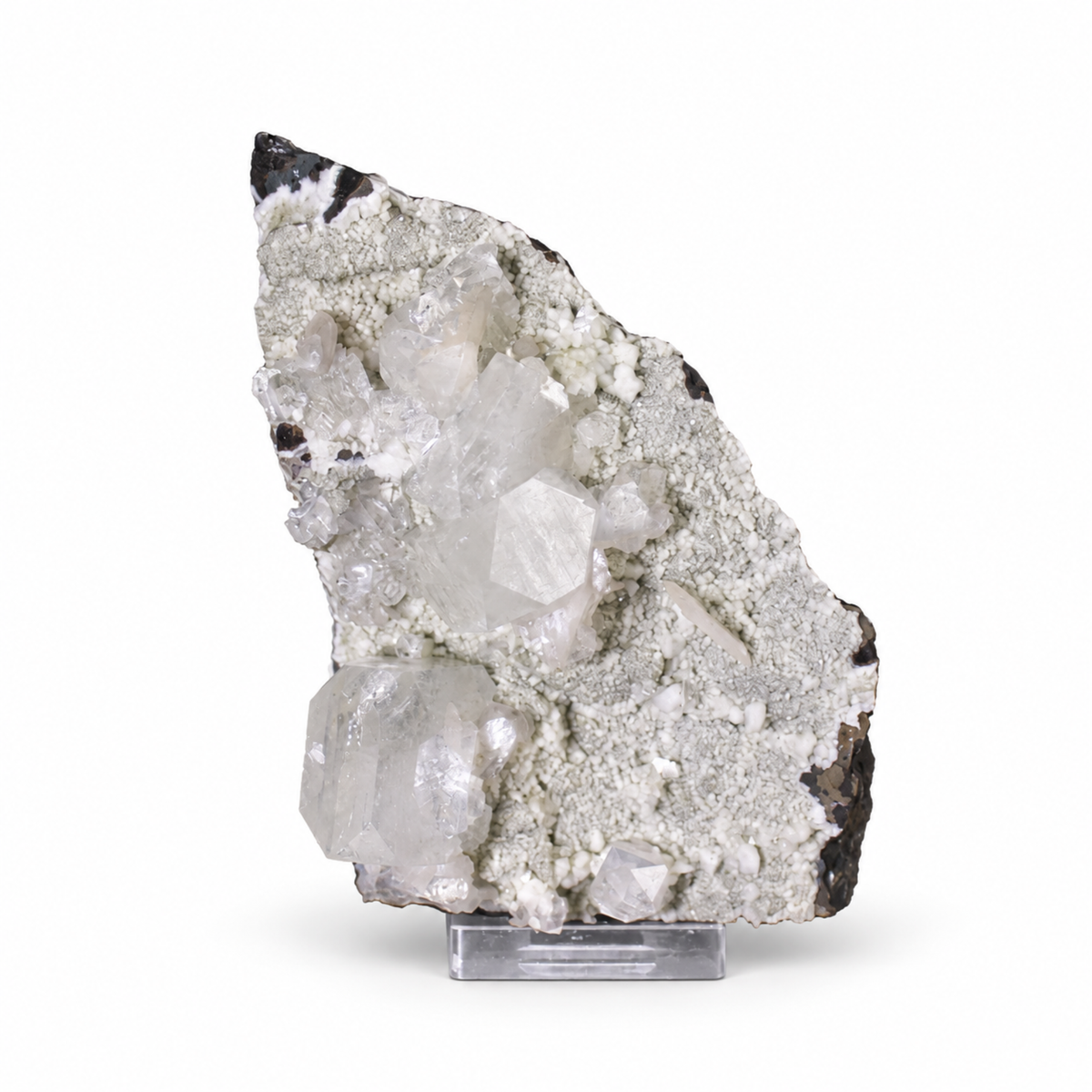 Natural White Apophyllite Crystal Cluster with Stilbite on Basalt Matrix – 500 g