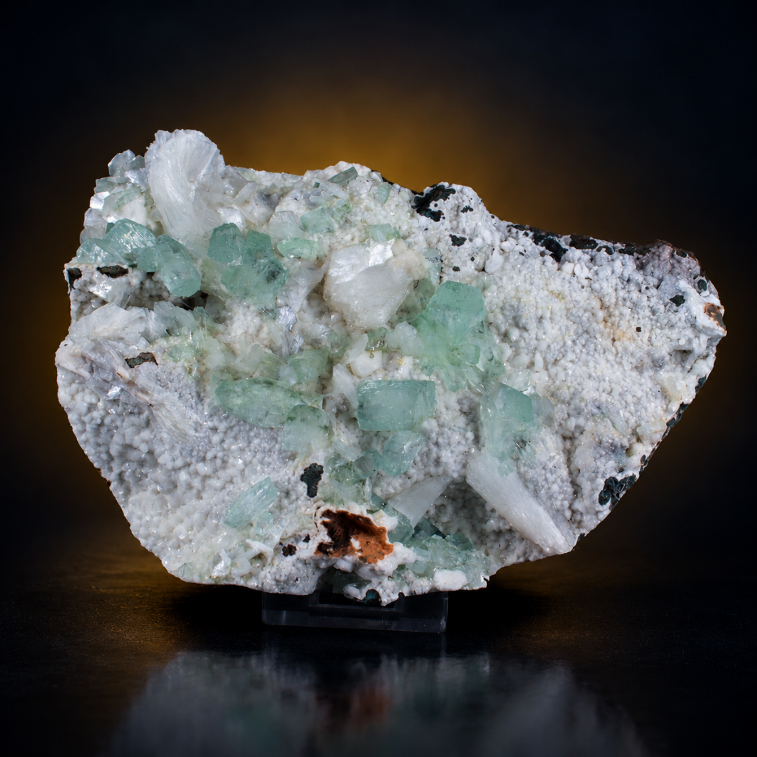Natural Green Apophyllite with Heulandite Crystal Specimen – India