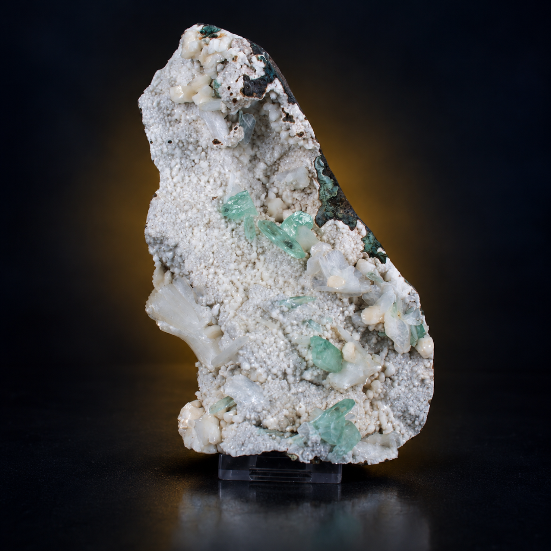 Natural Green Apophyllite with Heulandite Crystal Specimen – India