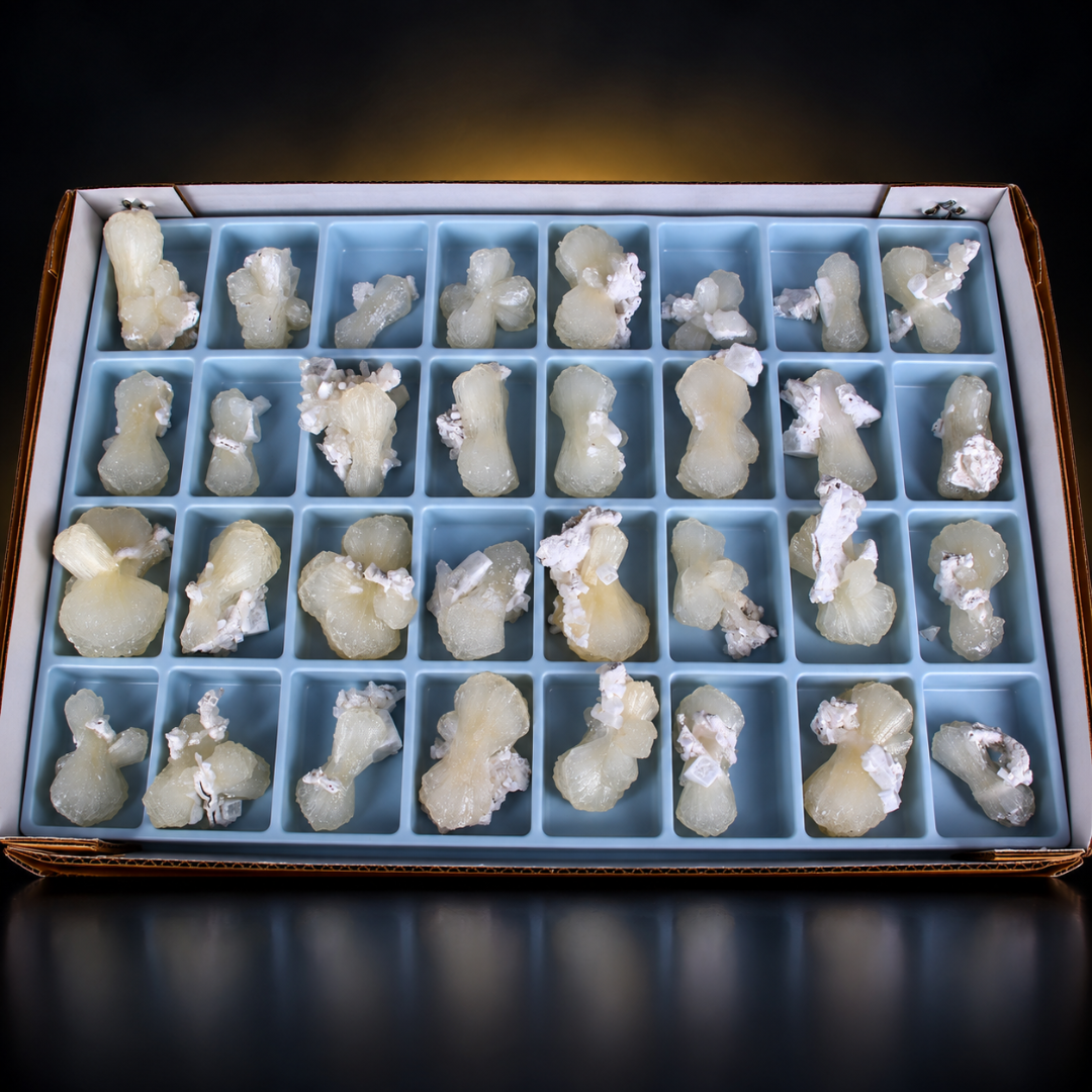Natural White Stilbite Crystal Specimen Lot – 32 Pieces