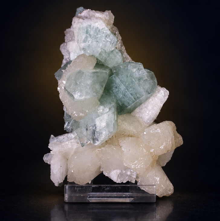 Green Apophyllite Tabular Crystal Group with Heulandite on Matrix | 140 g | 8 × 6 × 4 cm