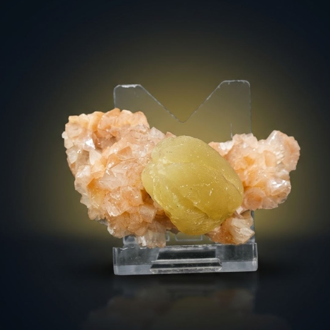 Natural Orange Stilbite Crystal Cluster with Calcite – 50g