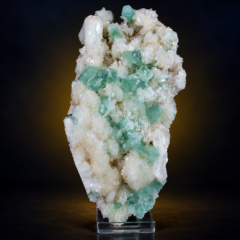 Green Apophyllite Tabular Crystal Group with Heulandite on Matrix — India | 510 g | 18 × 9 × 4 cm