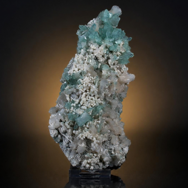 Green Apophyllite Tabular Crystal Group with Heulandite and Scolecite — India | 380 g | 17 × 8 × 3 cm