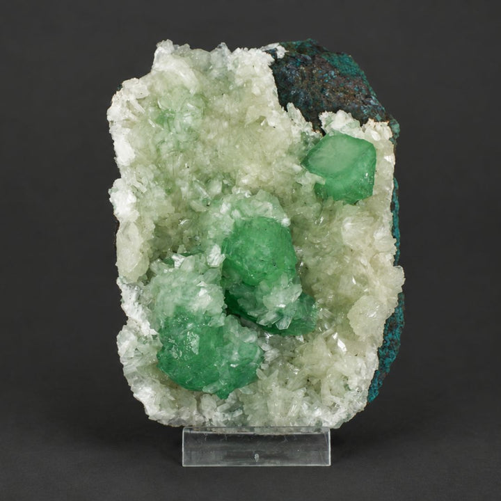 Green Apophyllite Crystals with White Stilbite on Contrasting Rock Matrix | 390 g | 13 × 10 × 3 cm