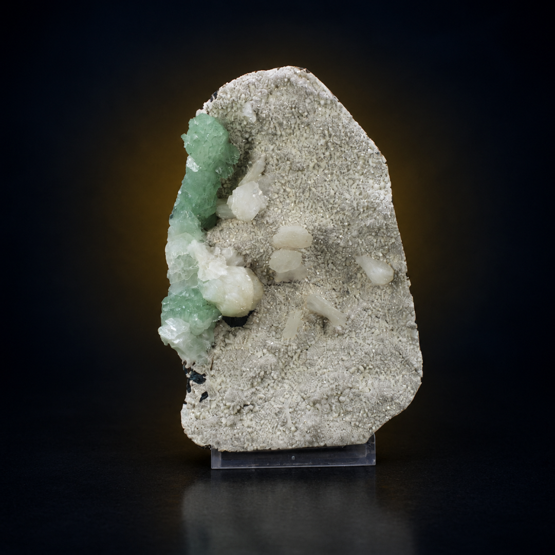 Natural Green Apophyllite with Heulandite Crystal Specimen – India