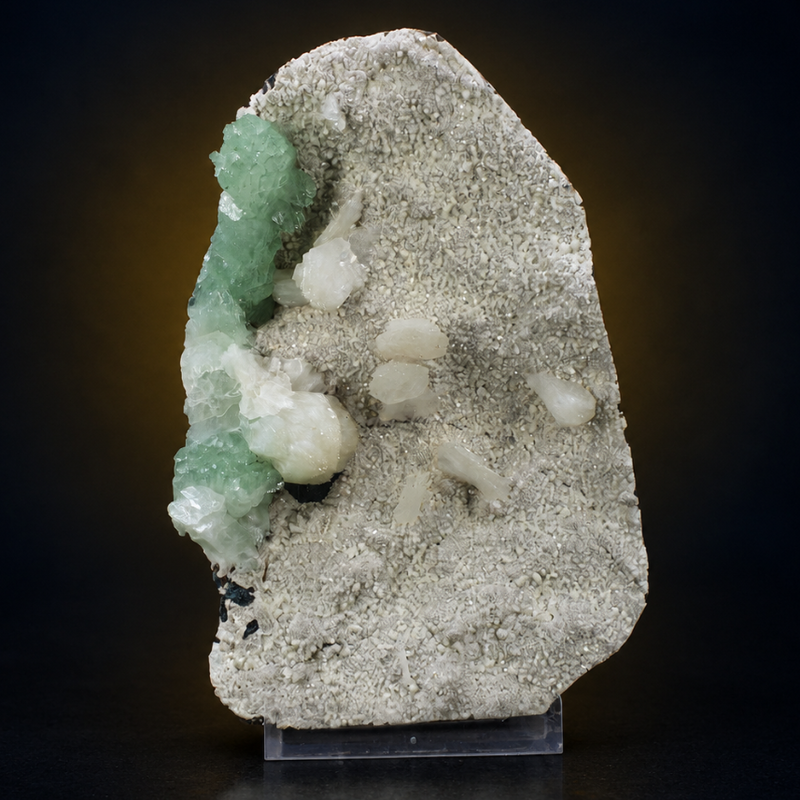 Green Apophyllite Crystal Group with Heulandite — India | 520 g | 16 × 11 × 4 cm