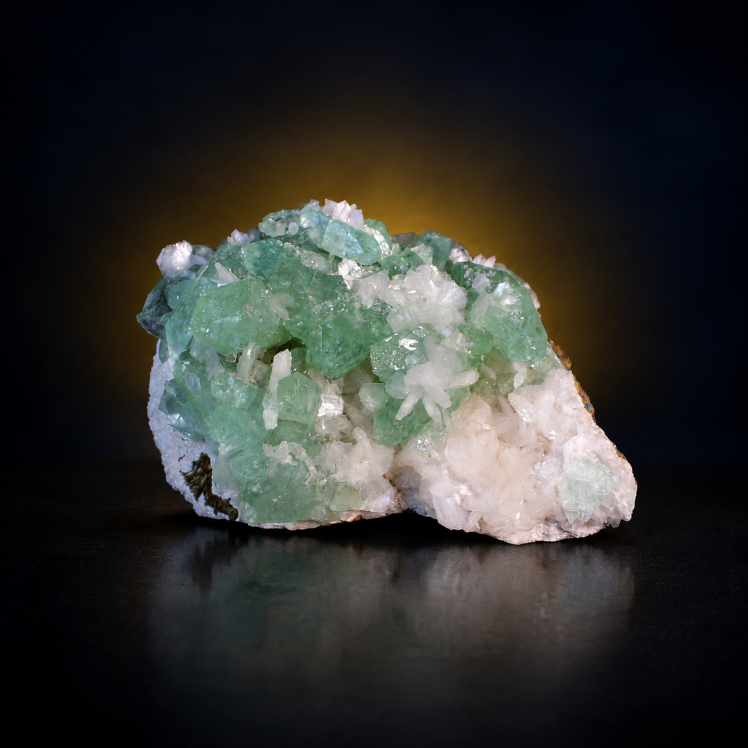 Natural Green Apophyllite, Stilbite with Heulandite Crystal Specimen – India